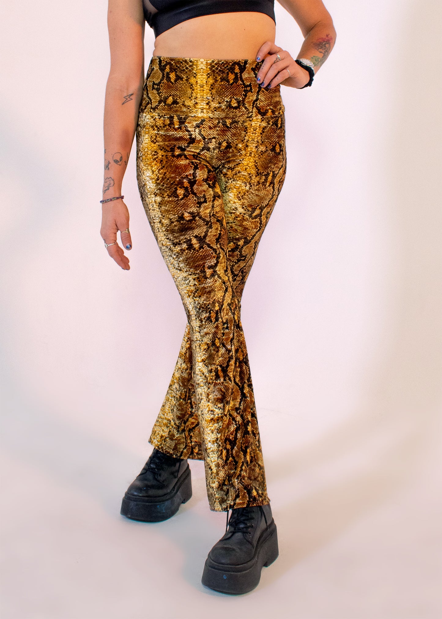 Burner Velvet Bellbottoms in Golden Python