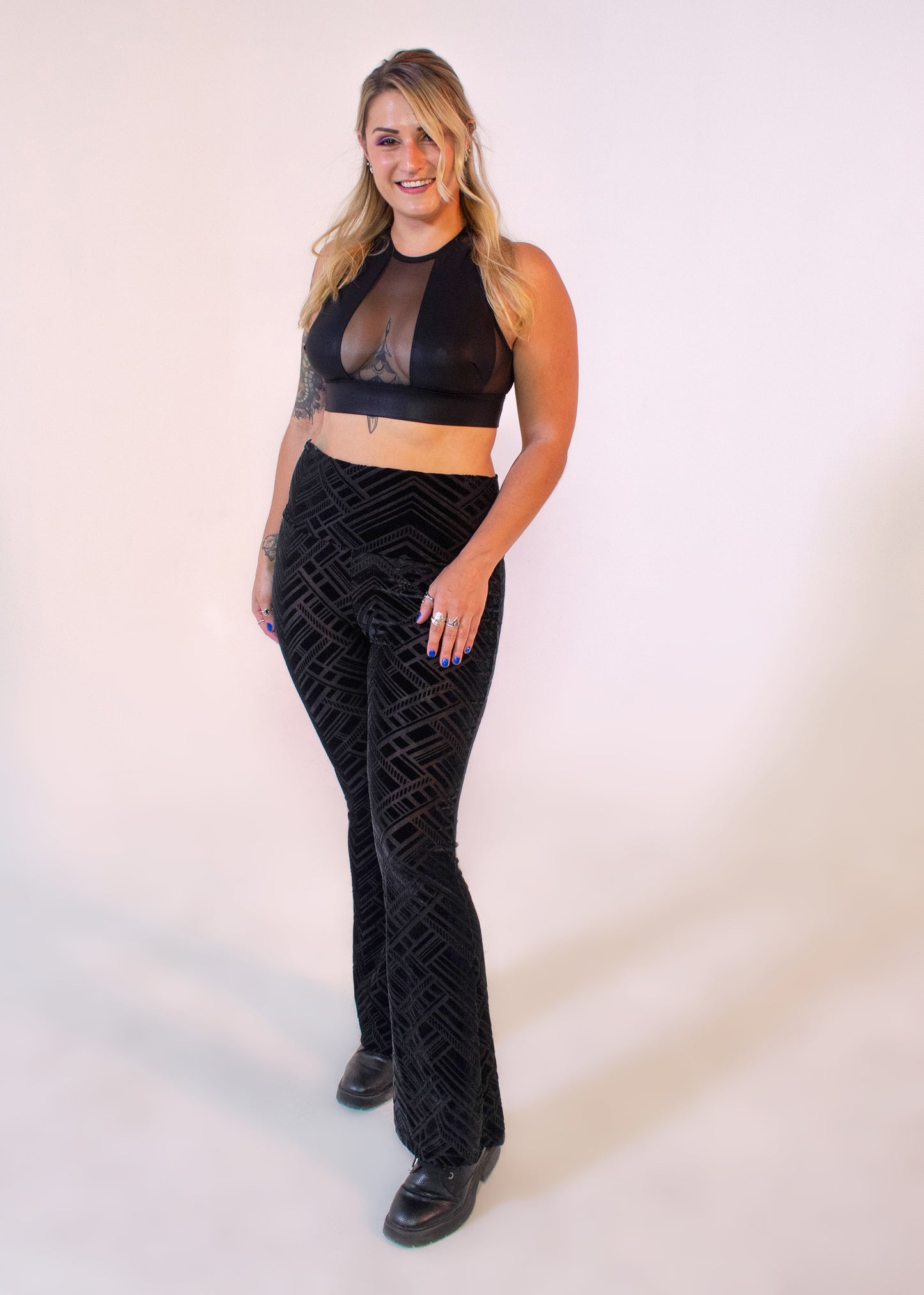 Burner Velvet Bellbottoms in Black Geo Burnout