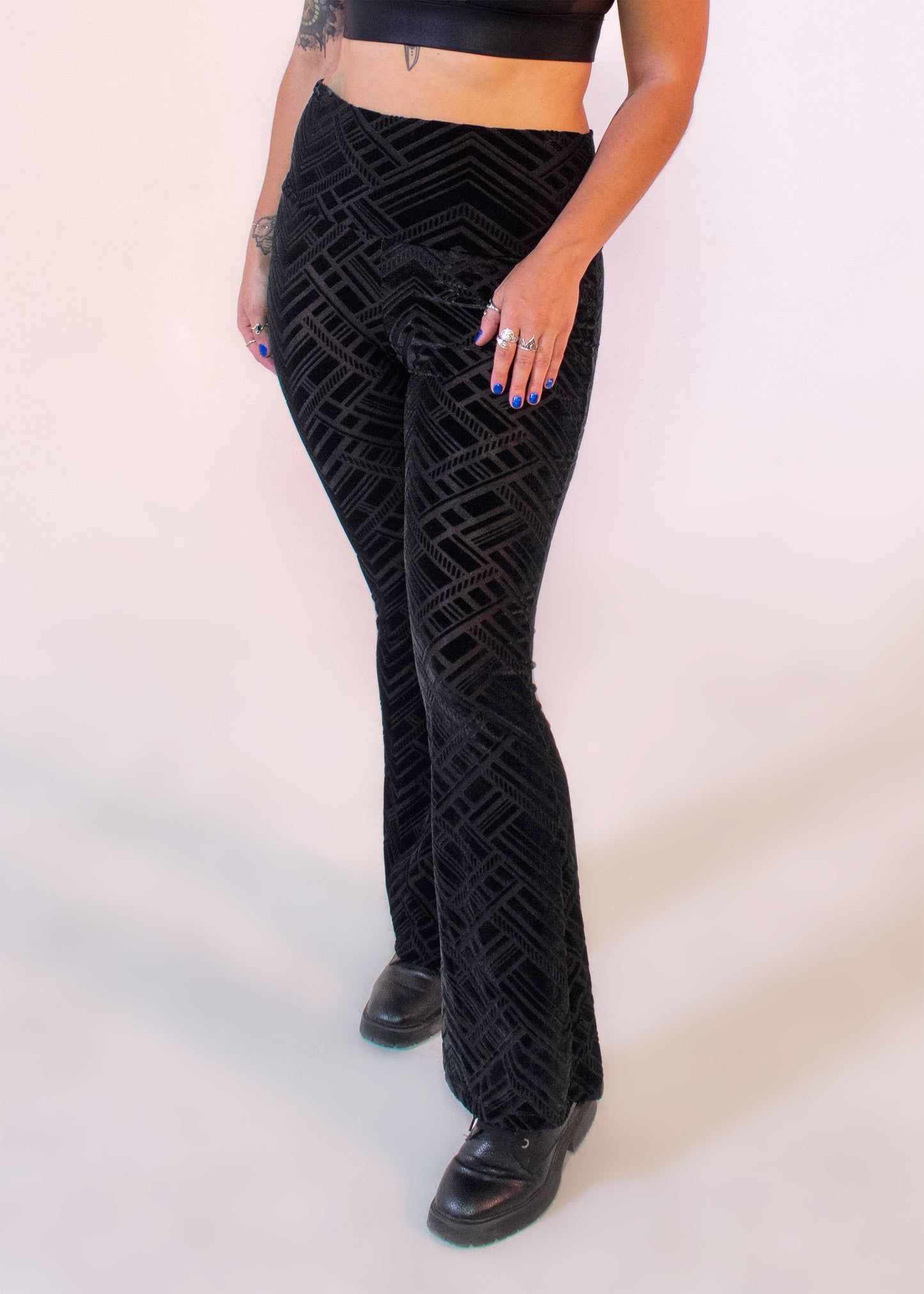Burner Velvet Bellbottoms in Black Geo Burnout