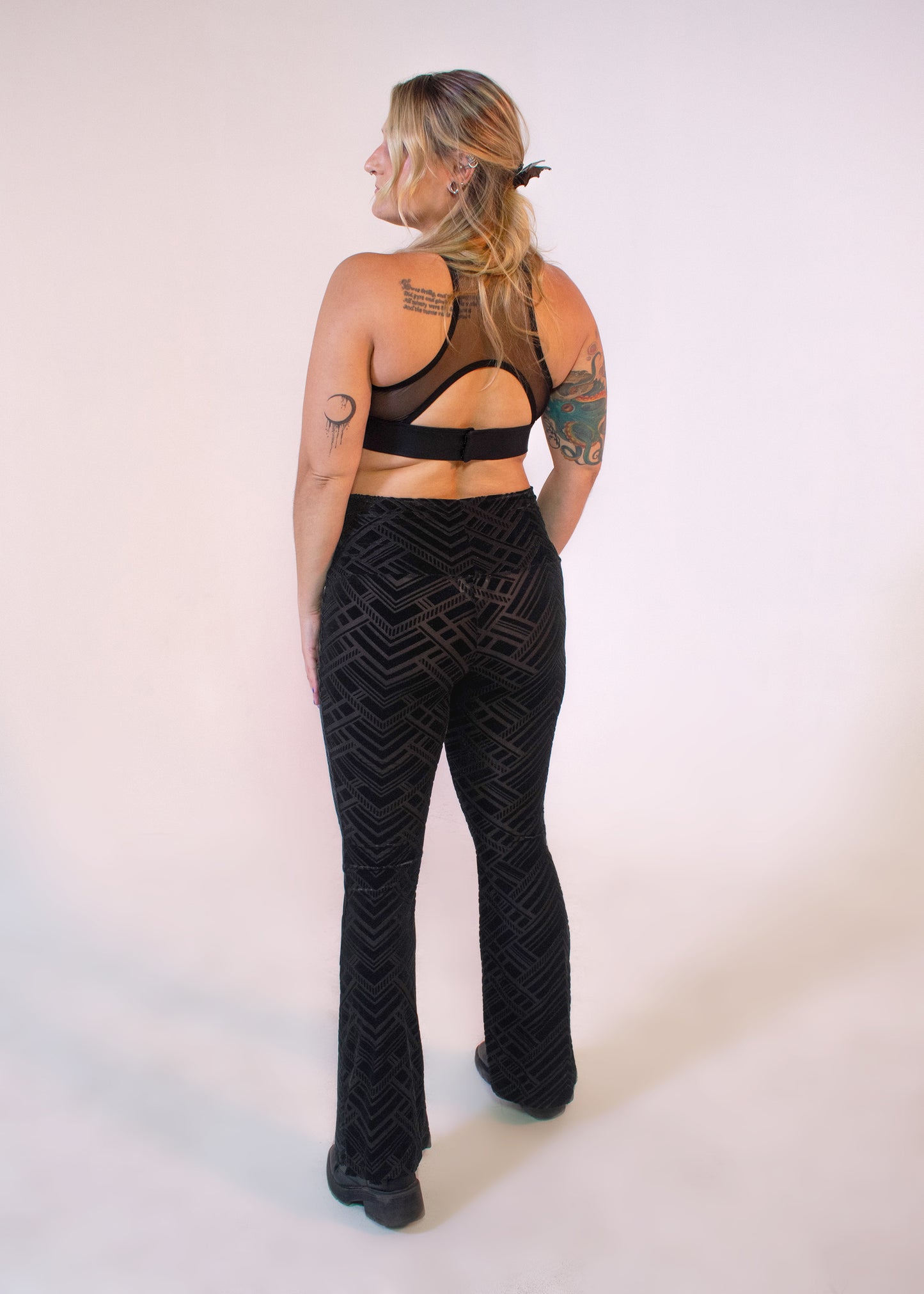 Burner Velvet Bellbottoms in Black Geo Burnout