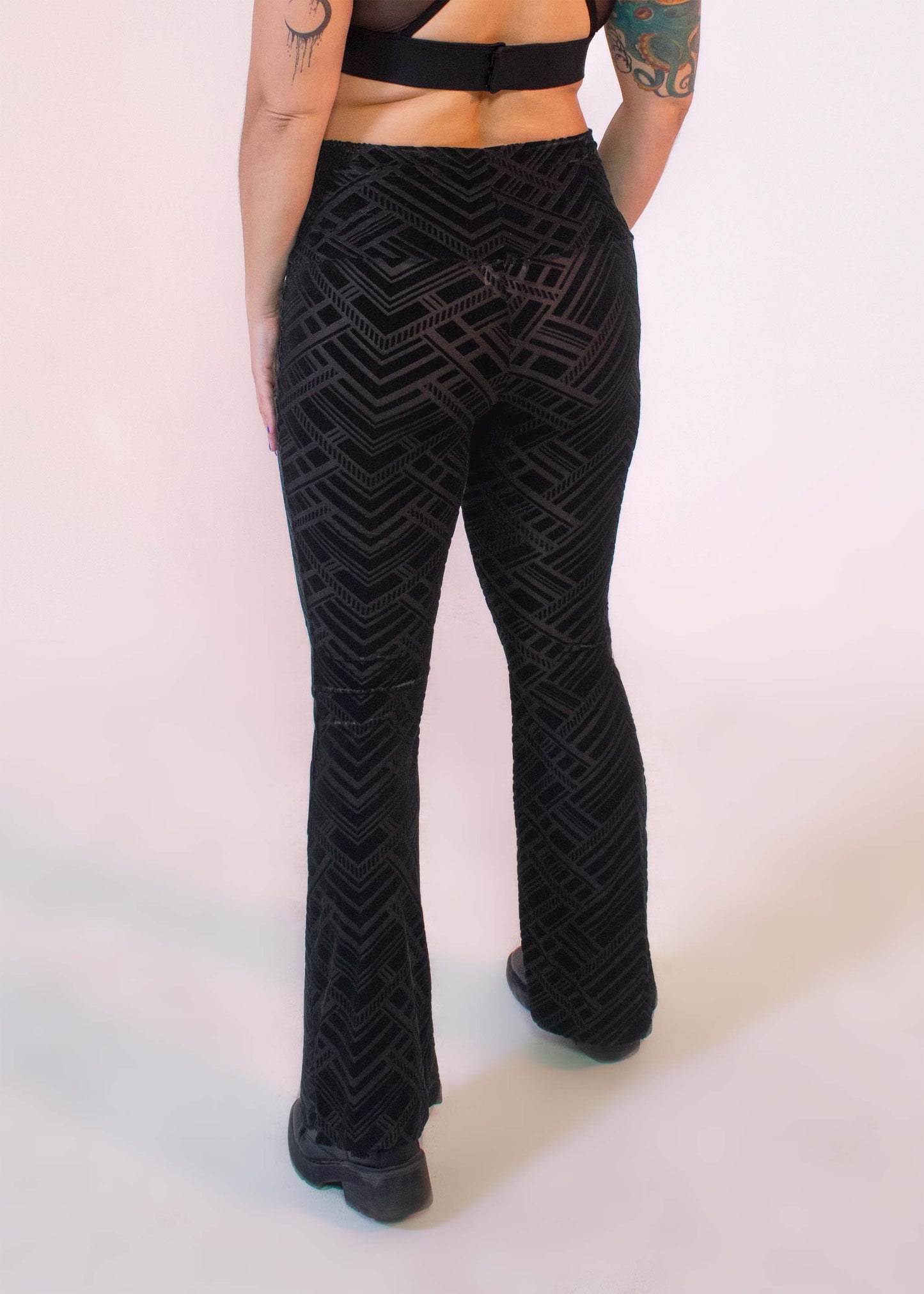 Burner Velvet Bellbottoms in Black Geo Burnout