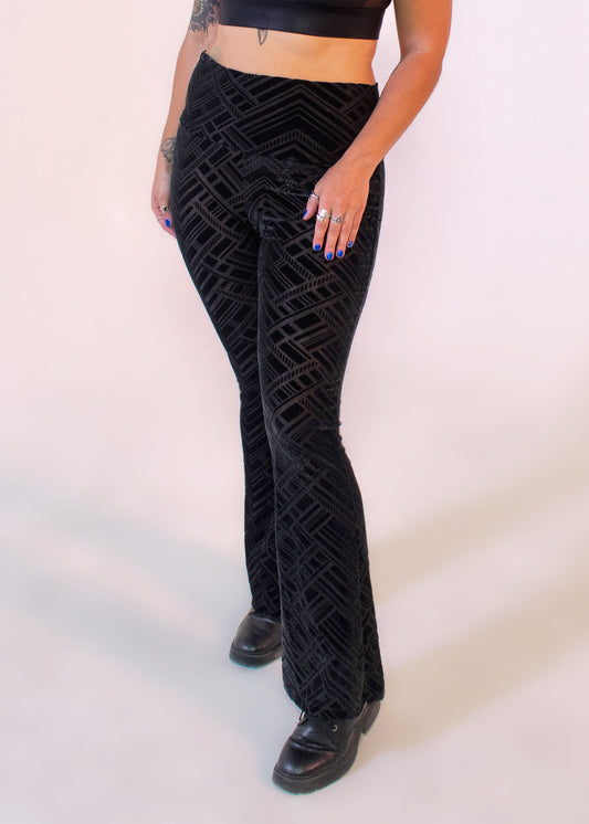 Burner Velvet Bellbottoms in Black Geo Burnout